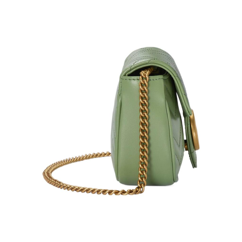 Gucci GG Marmont Chevron Quilted Mini Chain Bag, Sage Green Leather, Women's Crossbody Handbag for Daily Use 476433-DTDHT-3408