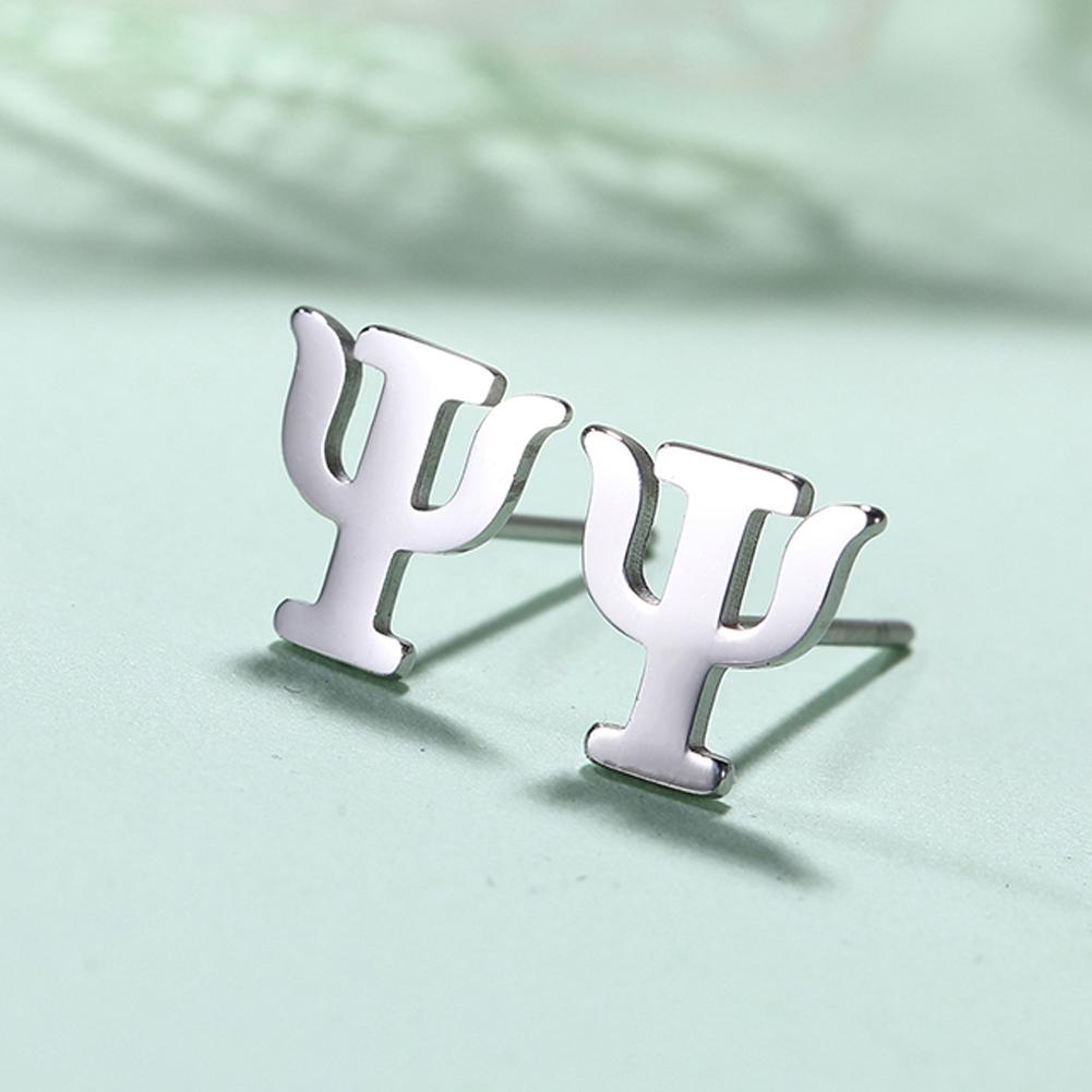 Dawapara Psychology PSI Symbol Stud Earrings Greek Letter Alphabet Minimalism Jewelry Healing Amulet Stainless Steel
