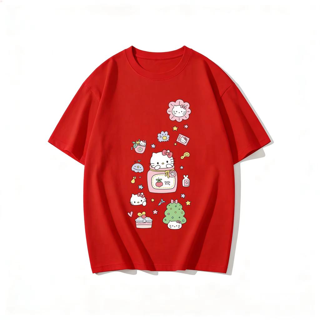 2026 new Summer HelloKitty Cute Graphic Tee Casual Short Sleeve Cotton Top for Women Girls Kawaii Cartoon Print Streetwear