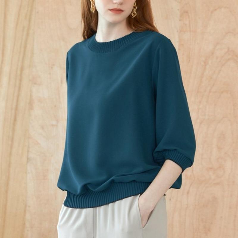MAXZA Pleats Round Neck 3 4 Sleeve Blouse Zb08qb600on