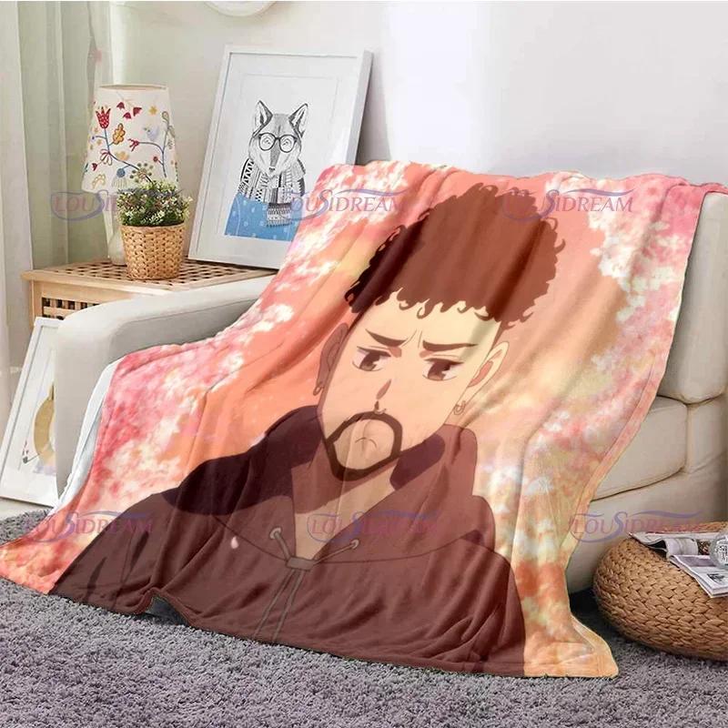 Cartoon Bad Bunny Coperta Coperte di flanella Musica pop latina Coperte calde in pile di peluche per biancheria da letto per divano adulto per tutte le stagioni