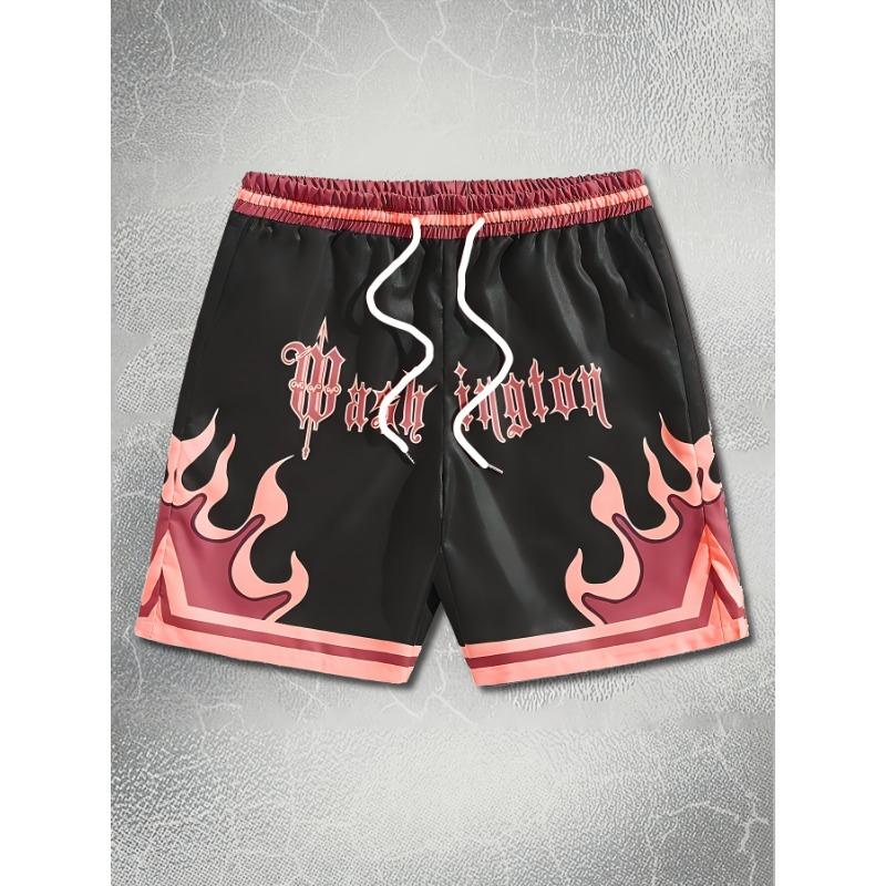 Men s fashionable printed beach shorts with digital printing of Washington lettering M