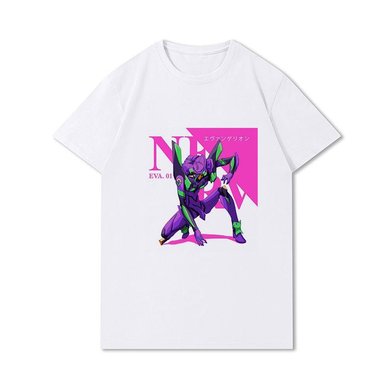Pánská trička s potiskem Evangelion nadměrných velikostí Bavlněné topy Letní Anime Neformální Černá trička