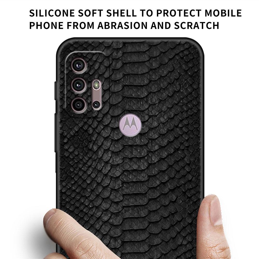 Snake Skin Print Case For Motorola G30 G60 G22  G9 Play G82 G52 G8 G9 G50 One Fusion Edge 20 Black Soft Phone Capas