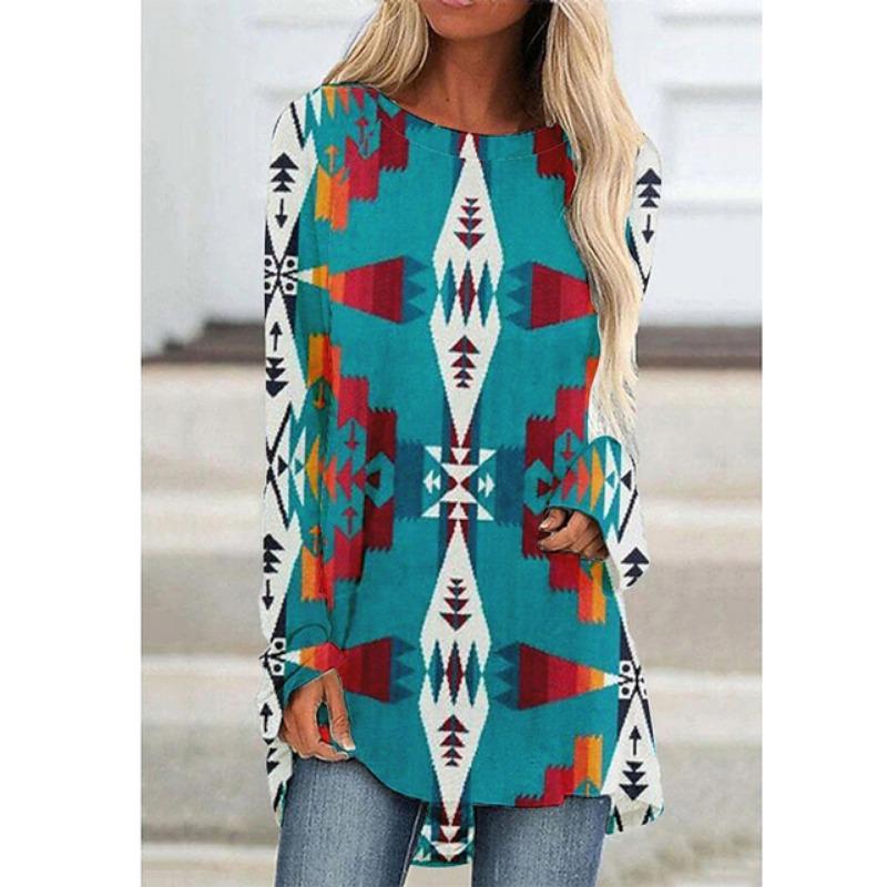 Summer Women's  Fashion Long Sleeve T-Shirt Women'S Printed Top Autumn And Winter Casual  Large Size Round Neck Clothing