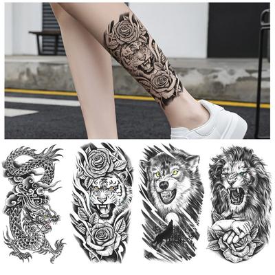 Draak Wolf Tijger Zwart Water Transfer Simulatie Wegwerp Tijdelijke Halve Arm Dier Set Tattoo Sticker