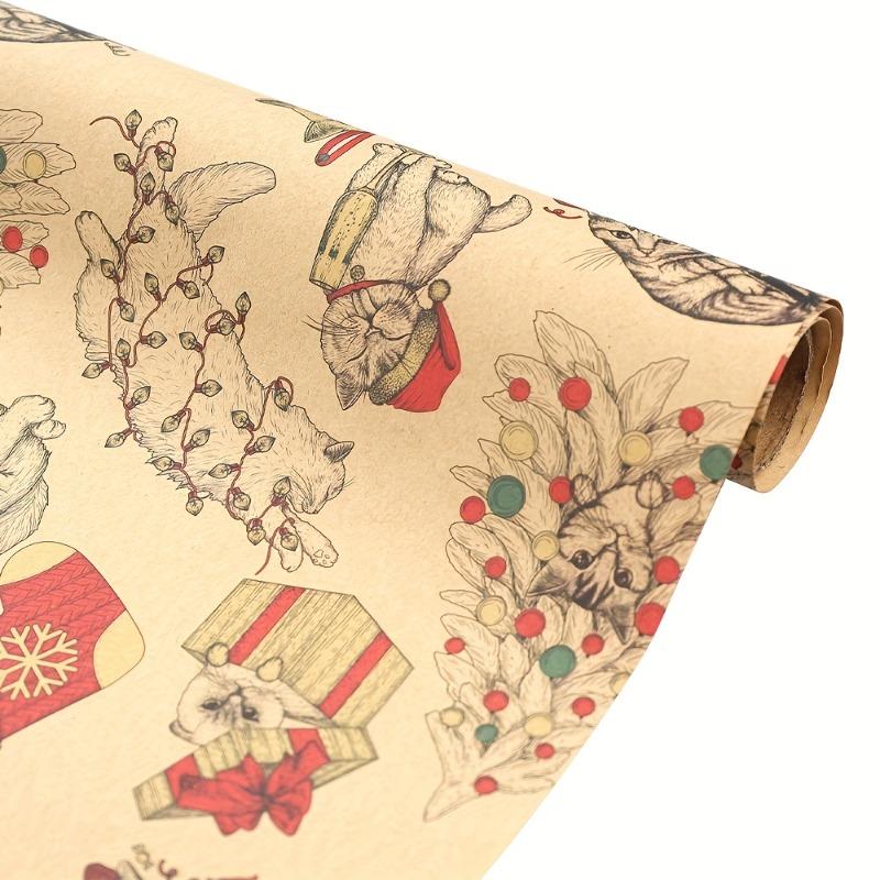 6 Rolls Vintage Christmas Wrapping Paper - Light Brown Background - for Holiday Gift Wrapping,Cards,Decorations Elegant Vintage