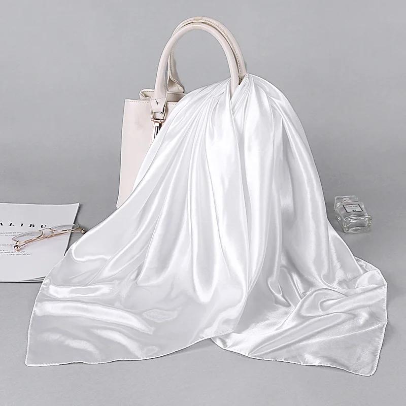 Fashion Hijab Scarves For Women Silk Satin Hair Scarf Female Solid Colors Kerchief 90*90cm Square Shawls Neck Scarfs For Ladies