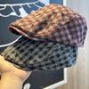 New Style Frayed Plaid Autumn and Winter Progressive Hat for Women Atmospheric Fashionable Literary Beret  Small Face