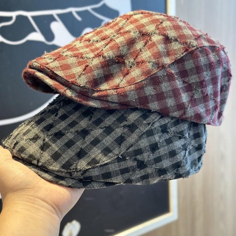 New Style Frayed Plaid Autumn and Winter Progressive Hat for Women Atmospheric Fashionable Literary Beret  Small Face