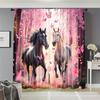 2 Panels Horse Printed Curtains Pink Sakura Butterfly Animal Pattern Polyester Living Room Bedroom Window Drapes Home Decor