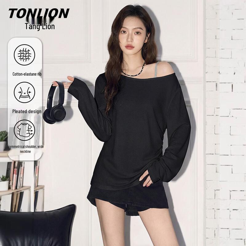 TonLion Women s Slim-Fit Ribbed Off-Shoulder Long Sleeve Top M