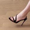 Open-toed Rhinestone Snake-shaped Transparent Word with Red-soled Sandals for Women's Summer Sexy Black Stiletto High Heels