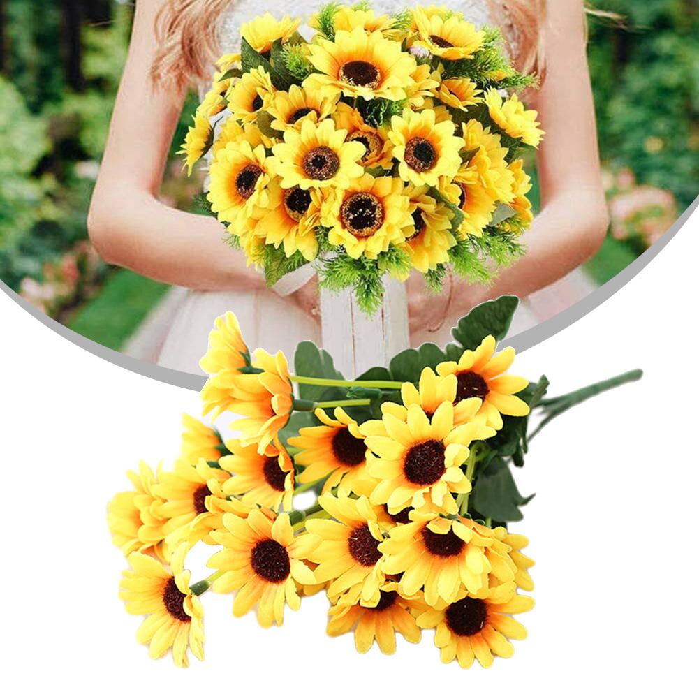 1 PCS 24 Heads Artificial Sunflowers Fake Flower Bouquet Garden Wedding Party Decor Home Garden Table Decoration