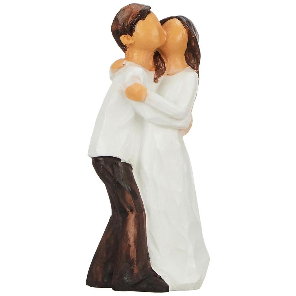 Hand-Painted Medium Size Romantic Couple Statue | Beautiful Resin Home Decor (Pack of 1, White and Brown Color)