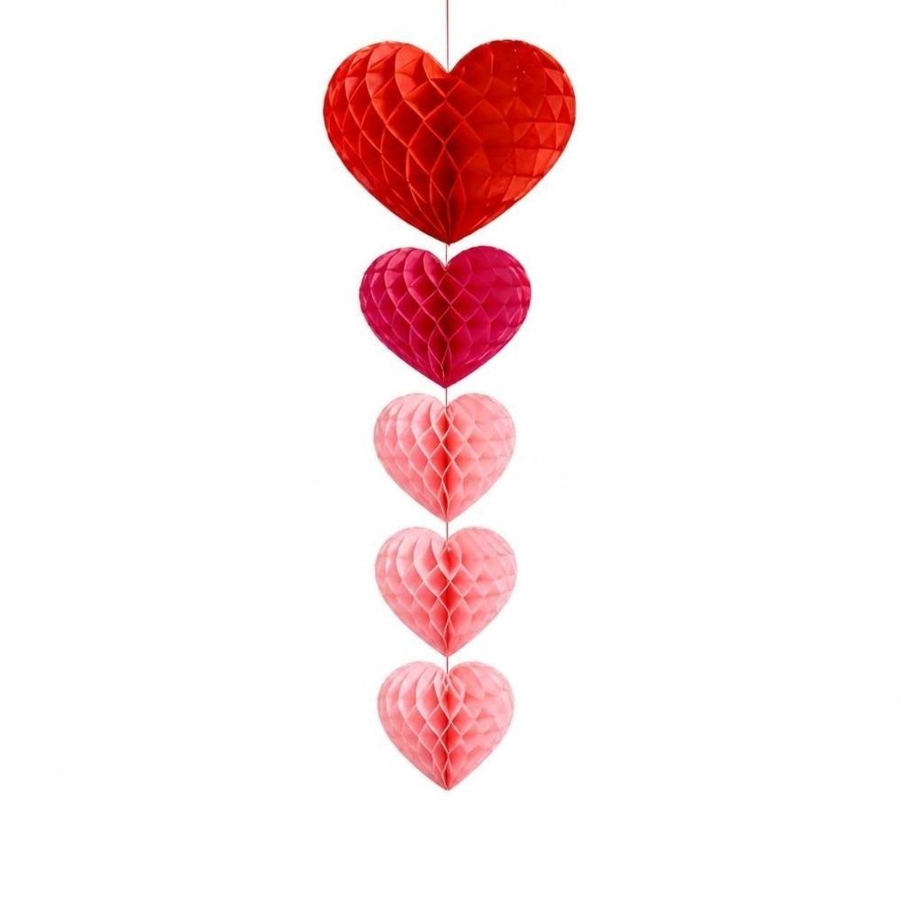 5 Pcs Set Red Pink Colors Honeycomb Party Decorations Hanging Paper Pom-Poms Birthday Party Decor