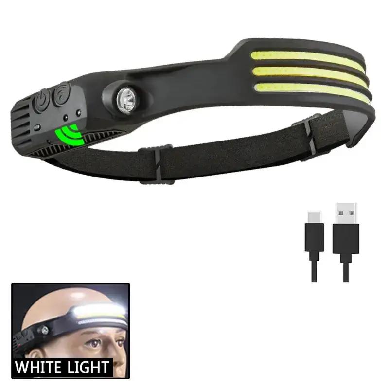 LED-Sensor-Stirnlampe, wiederaufladbare USB-LED-Stirnlampe, eingebaute Batterie, Taschenlampe für den Außenbereich, Camping, Angeln, Scheinwerfer, Laterne