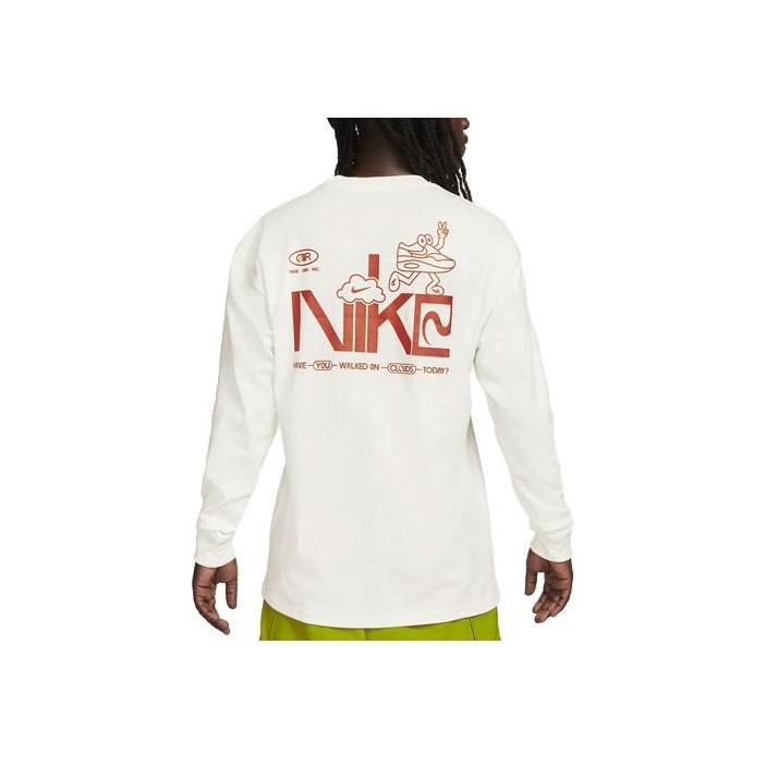 Nike Sportswear Letter Print Ribbed Crew Neck Long Sleeve T-Shirt Men Tops White FJ1087-133