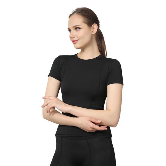 

Women Sports Top Solid Color High Elastic Quick Drying Workout Shirt Short Sleeve Crew Neck Gym Apparel for Yoga Fitness L