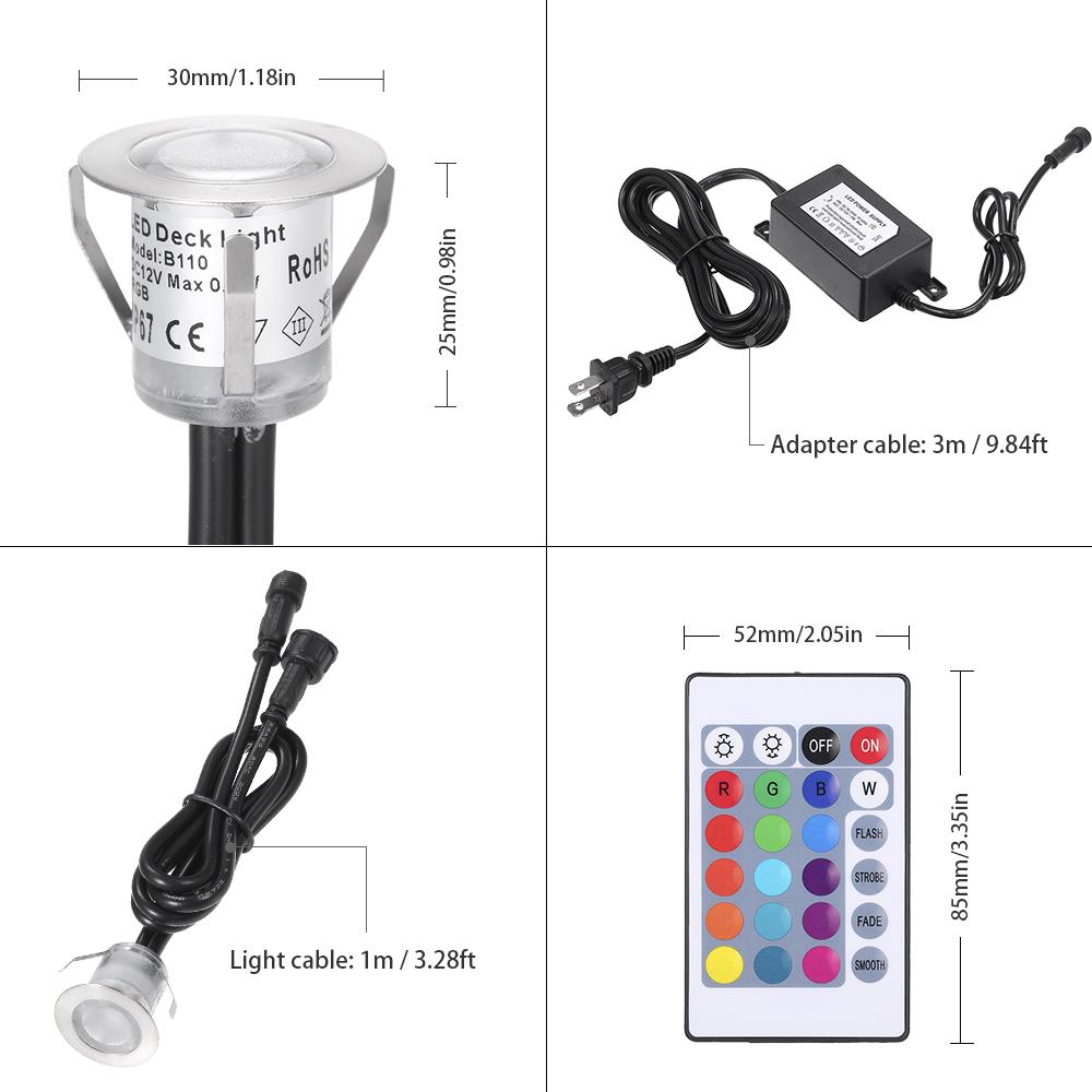 LEDs Deck Lights w/Remote Control 16 RGBW Colors&4 Lighting Mode Adjustable