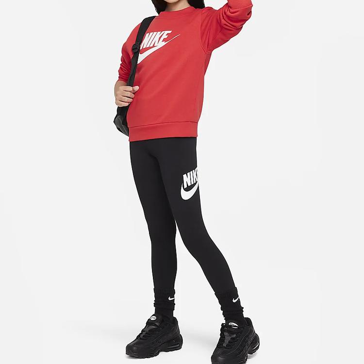 Nike Kids Sportswear Essential Side Letter Logo Design Mid-Rise Slim Fit Casual Pants Kids Bottoms Black FJ6168-010