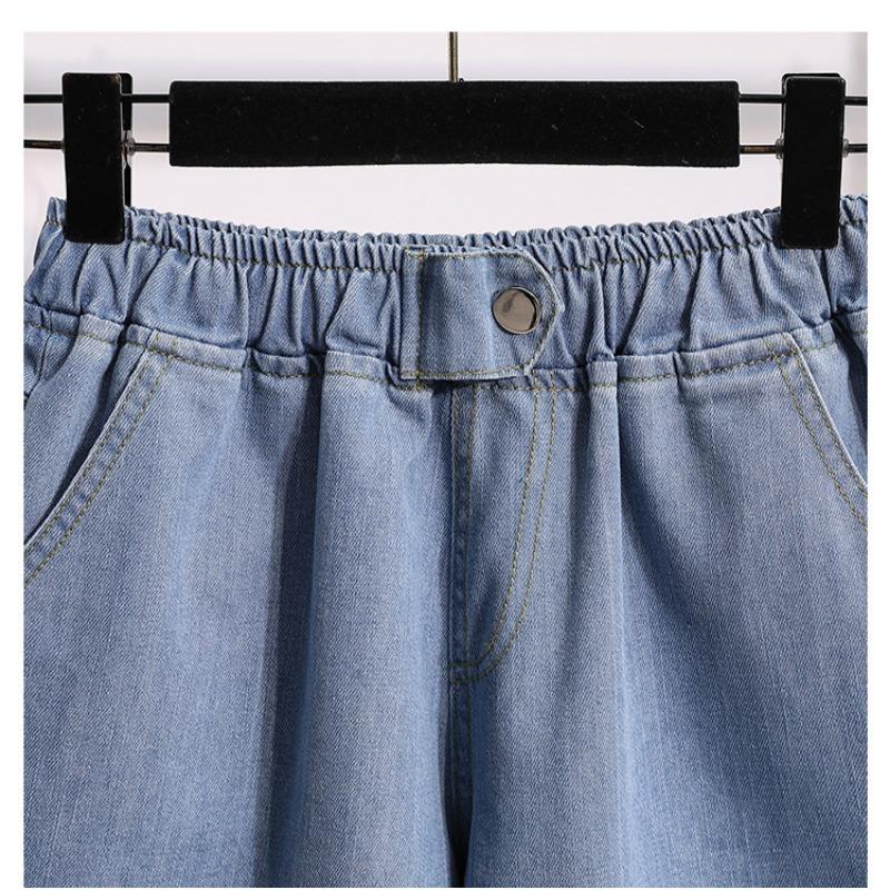 Letní volné kalhoty s širokými nohavicemi a džínové kraťasy s vysokým pasem pro větší velikosti