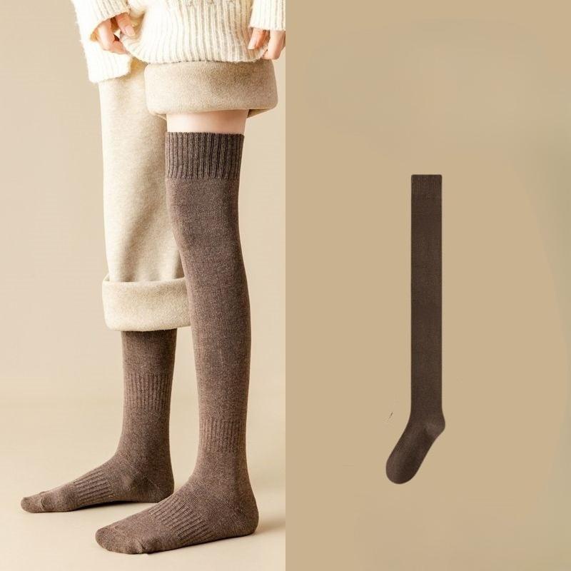 Thick and Warm Padded Women's Long Knee Socks with Woolen Cuffs for Autumn and Winter. Knee-length Over-the-knee Socks for Warmth.