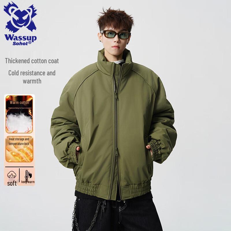 Wassup Sohot Men s American Retro Stand Collar Padded Jacket 3XL