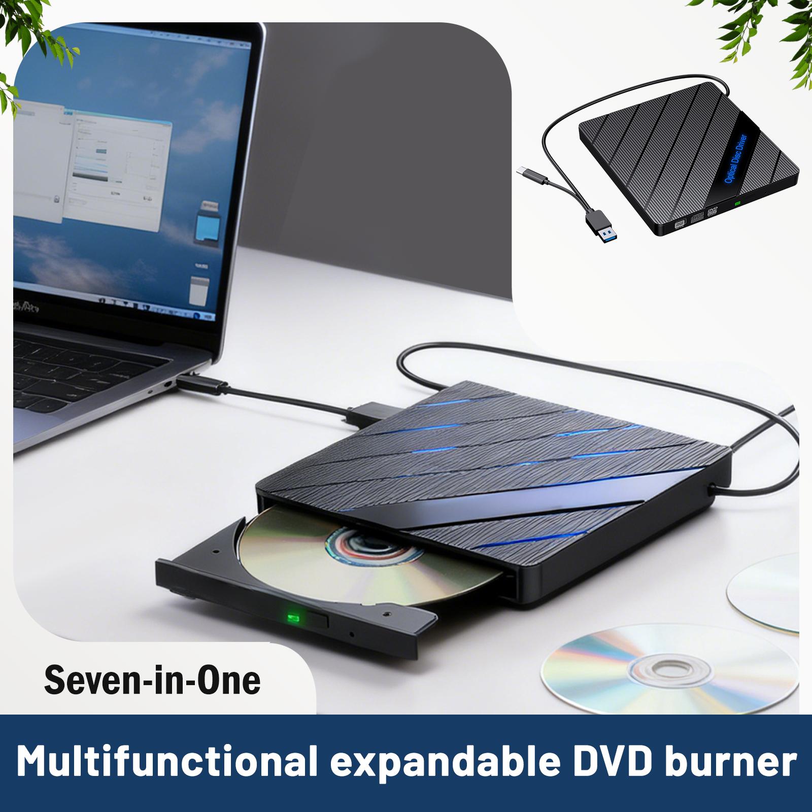 

7-in-1 Multi-functional External DVD Burner With USB/TYPE Interface, Which Can Be Connected To An External USB Flash Drive. One Size чорний