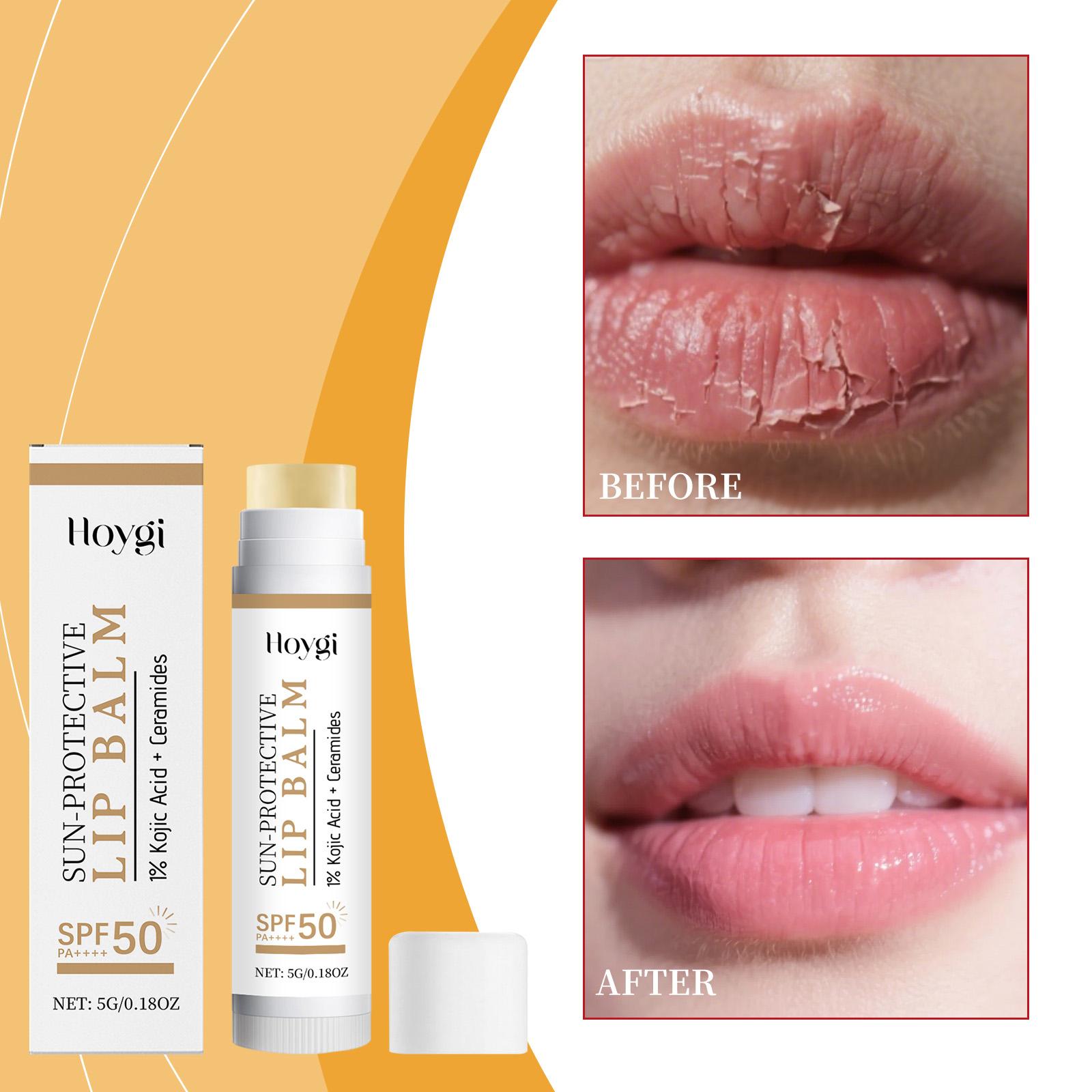 

Sun Protective Lip Balm SPF50+ Hydrating Lip Sunblock Fade Lip Lines Nourishing Moisturizing Brighten with Kojic Acid Ceramide 5g