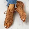 Women's Summer Peep Toe Sandals Openwork Retro Lacing Platform Comfy Outdoor Casual Shoes Large Size 35-43