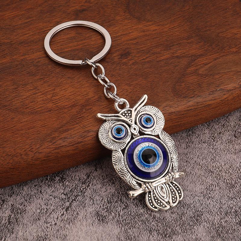Blue-Eyed Owl Evil Eye Retro Charm Keychain Pendant