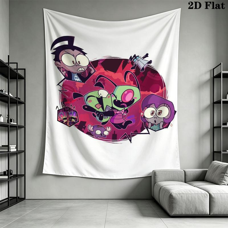 Invader Zim Wandteppich Ästhetischer Wandbehang Bedruckter Stoffdecke Dekorative Wandteppiche für Schlafzimmer Wohnzimmer Heimdekoration