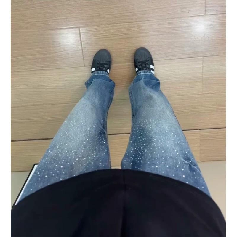 Mens Blue Denim Jeans Washed Lightning Slim Straight Leg Streetwear Style Casual Pants