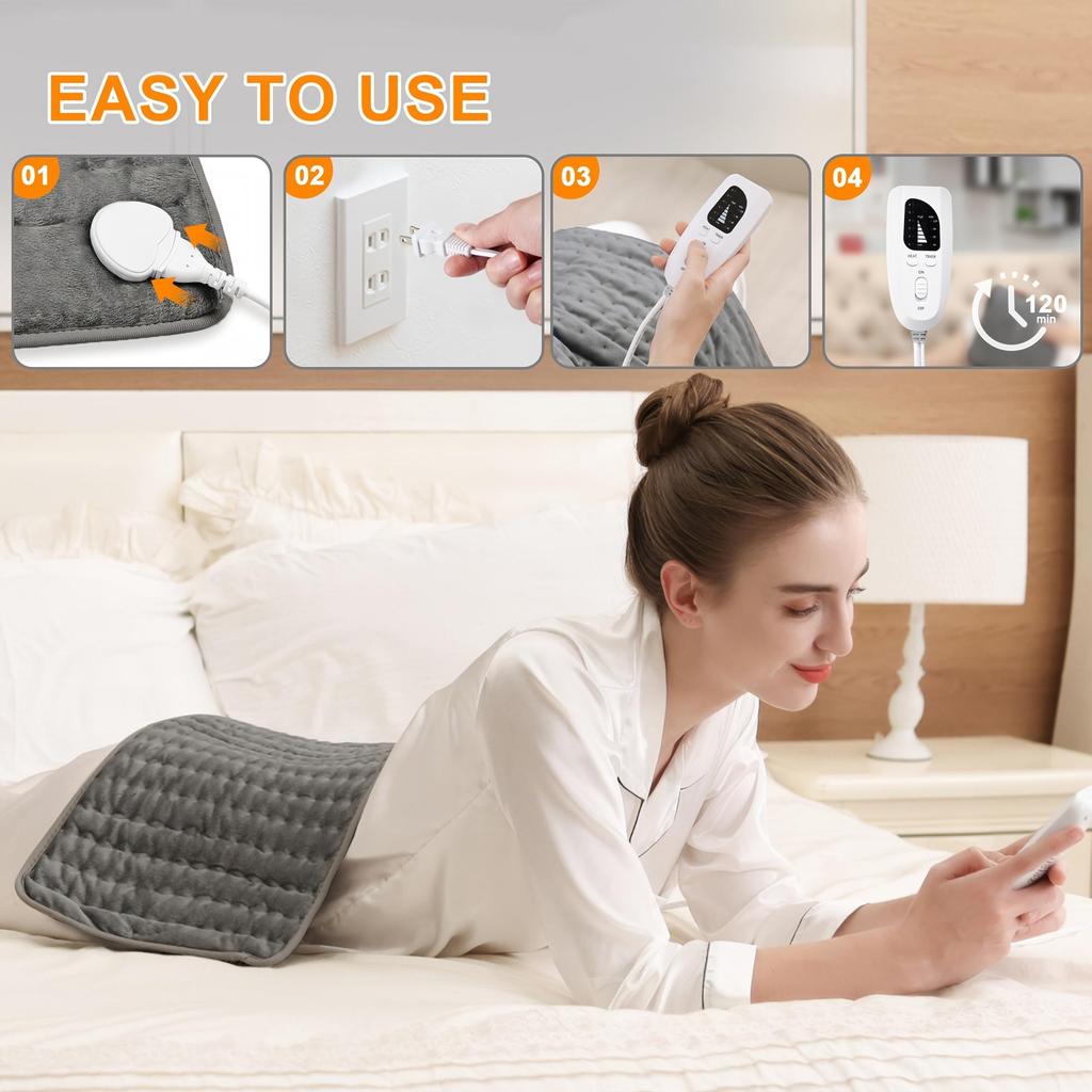 Extra Large Electric Heating Pad - Portable 6-Level Quick Heating To 140°F, Auto Shut-Off In 2 Hours, Machine Washable for Leg, Shoulder, Knee, Neck