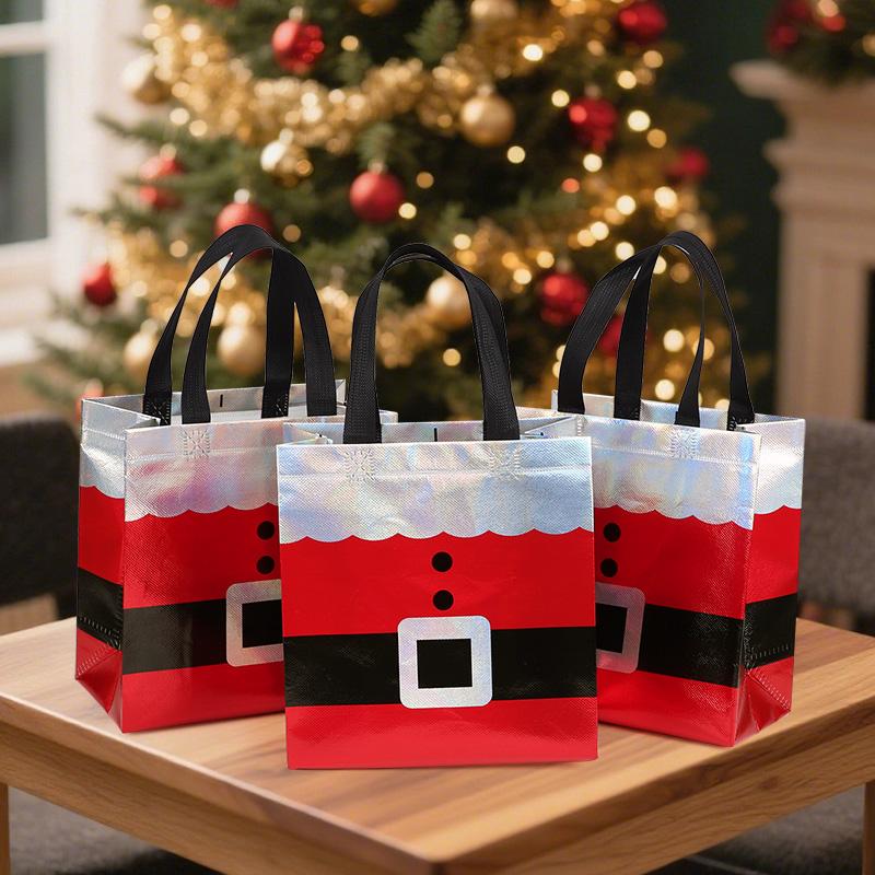 12-24 Stück Weihnachtsgeschenktasche Weihnachtsmann Vlies Tragetasche mit Griff Weihnachtsdekoration für Zuhause Neujahr Kinder Geschenkverpackung