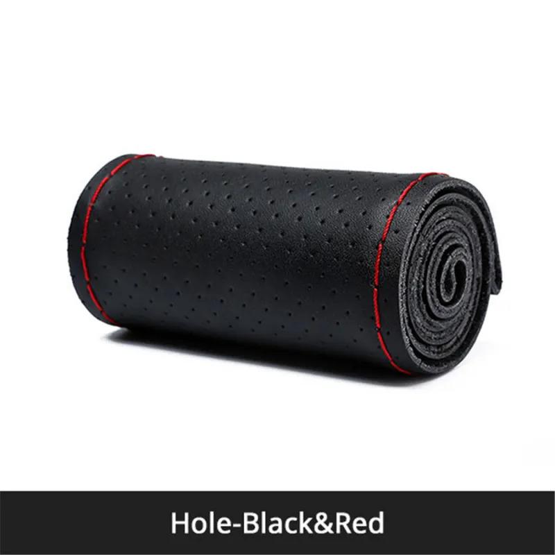 

Steering Wheel Cover Made Of Genuine Leather First Layer, Handmade, Universal For All Seasons, With Red Stitching
