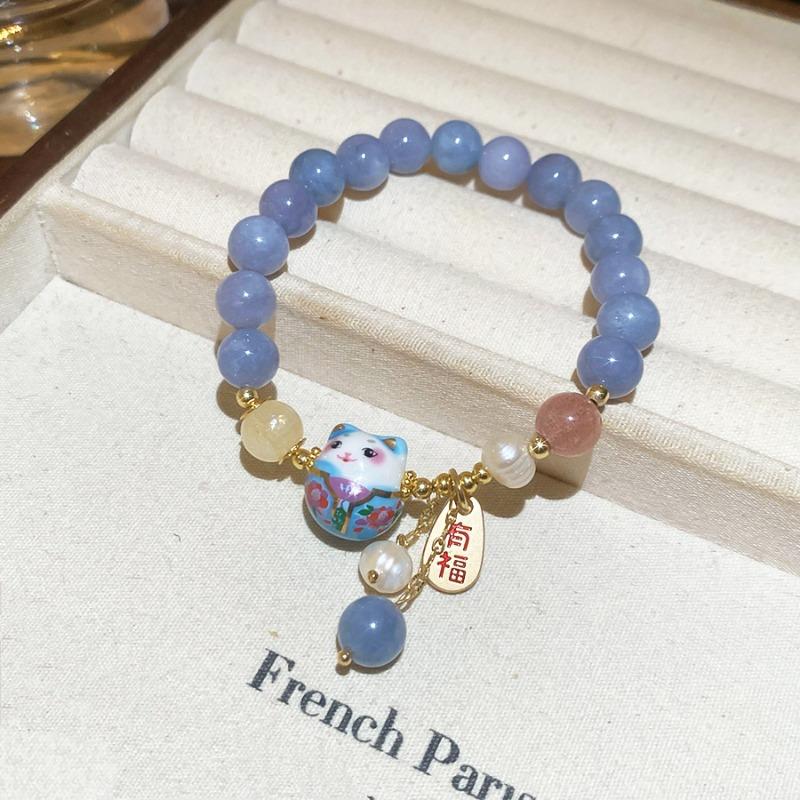 New Year's Lucky Cat Nafu Crystal Bracelet Elegant and Sweet Niche Versatile Bracelet Bracelet Light Luxury High-end Jewelry