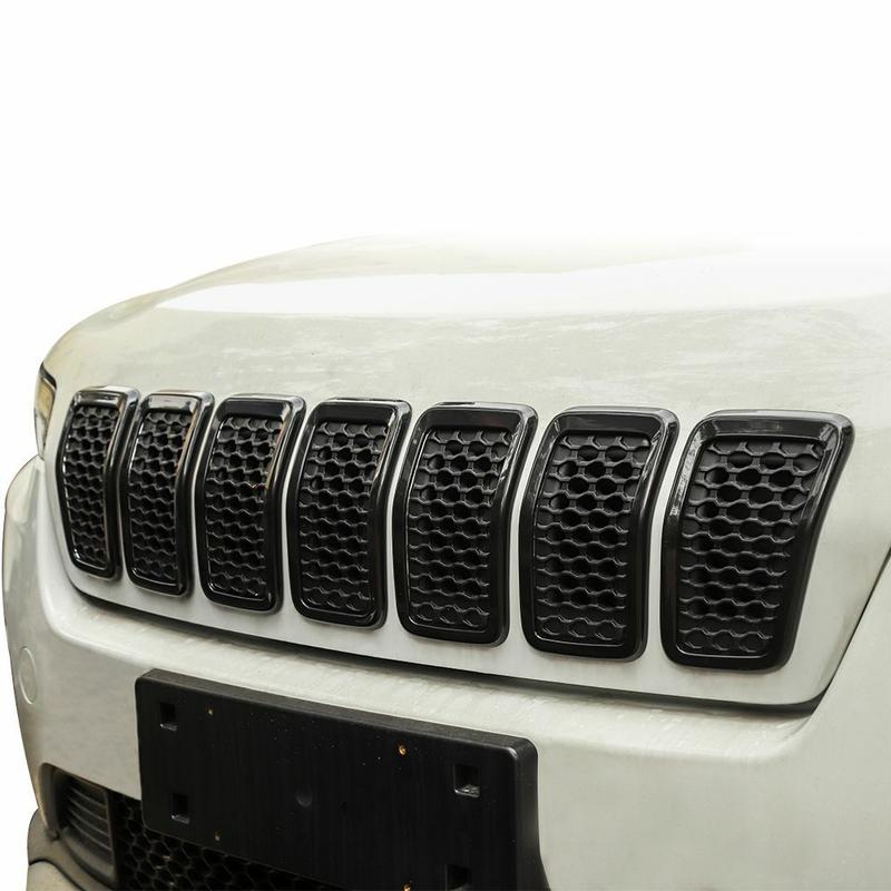 7X Black Front Grille Inserts Ring Trim Cover for Jeep Cherokee 19+ Accessories