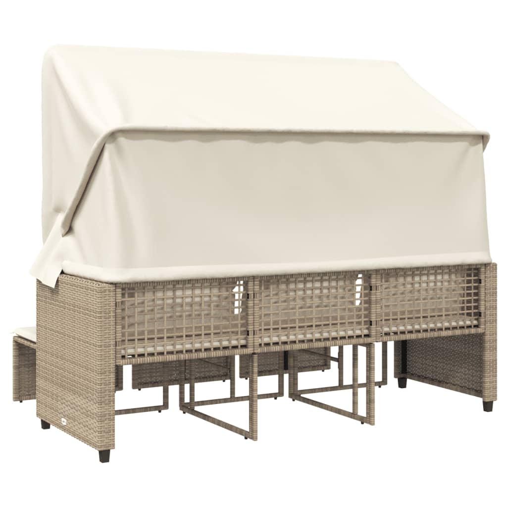 Outdoor 3 Seater Sofa with Canopy and Footstools Beige Poly Rattan