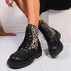Leopard Lace-Up Martin Boots Winter Women's Large Size Skinny Platform Boots 43