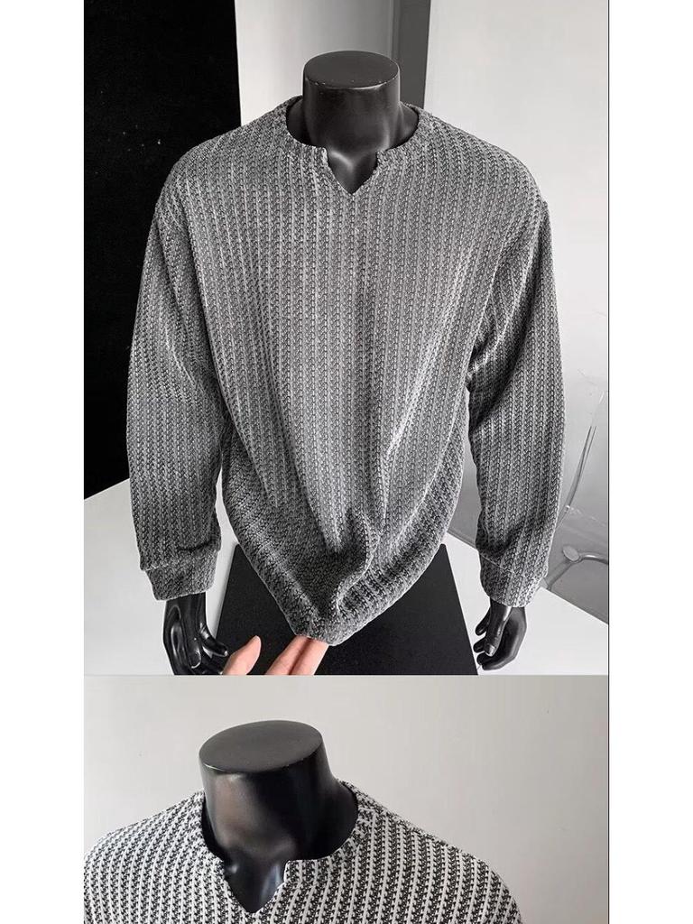 Unisex Herringbone Henley Hoodie: Autumn Houndstooth Long Sleeve Layer