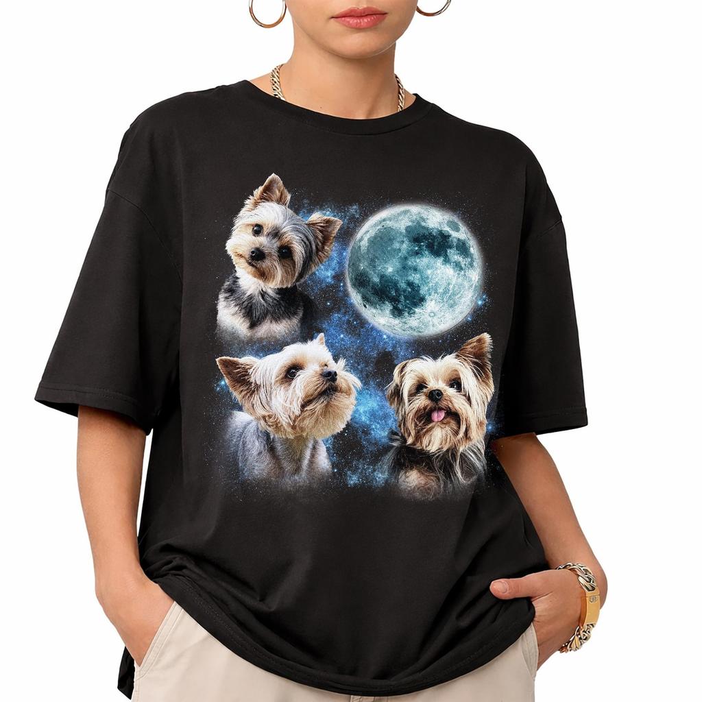 Comfort Colors Yorkie Shirt, Three Yorkshire Terriers Under Full Moon Tee, Small Dog Mom Shirt, Funny Yorkie Lover Gift, Pet Owner Tee