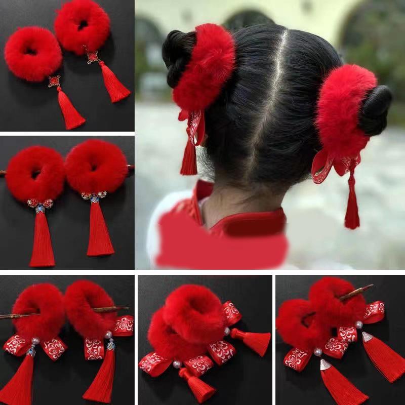 Flexible 1 Pair Chic Chinese Style Children Hair Bands Soft Hair Ties Stretchy For  Year