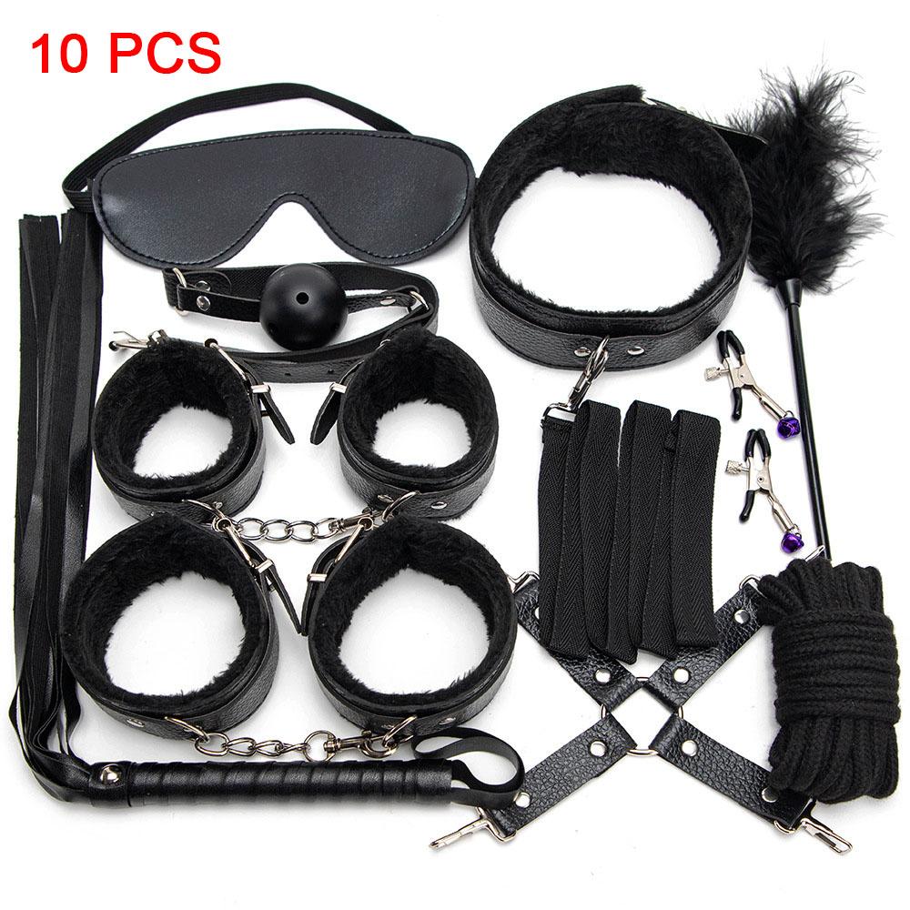 Sexy Nylon BDSM Kits Plush Sex Bondage Set Handcuffs Sex Games Whip Gag Nipple Clamps Sex Toys For Couples Exotic