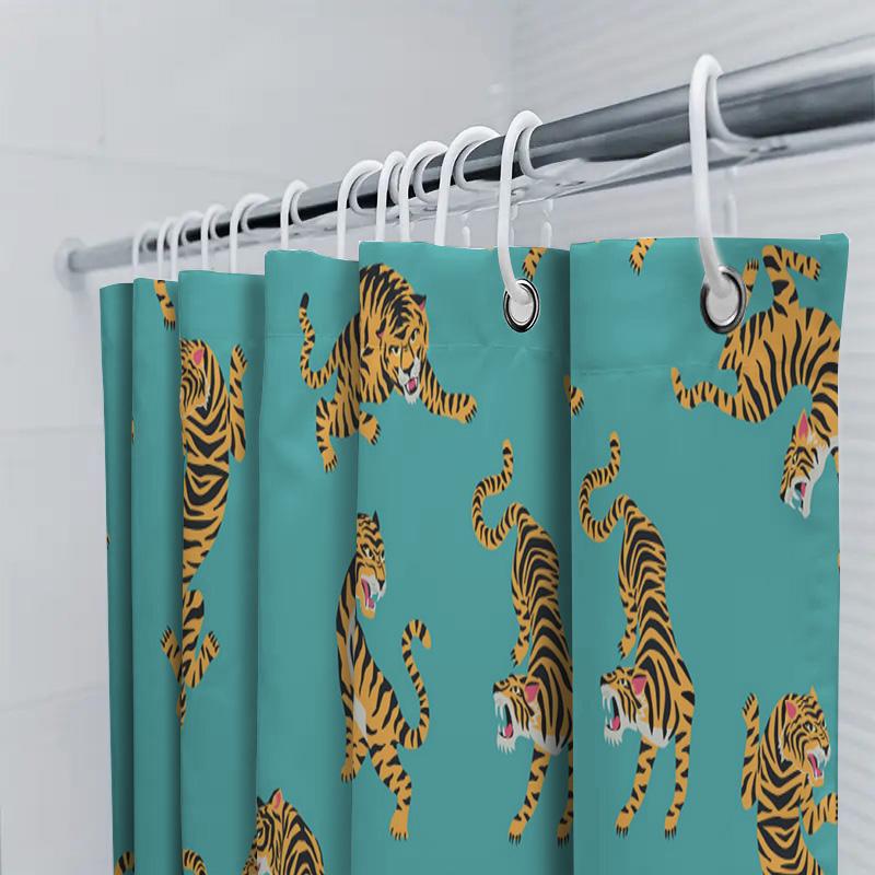 Bright Blue Tiger Shower Curtain Waterproof Fabric Printed for Bathroom Decor