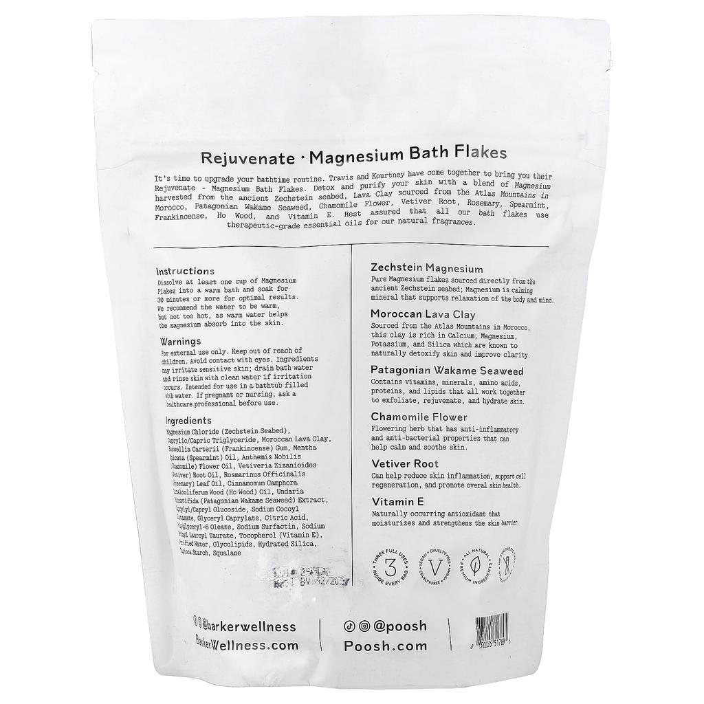 Barker Wellness Co, Rejuvenate, Magnesium Bath Flakes, 750g (26.5oz)