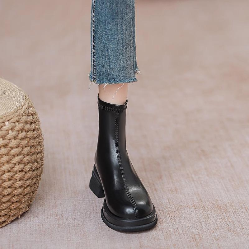Brown Skinny Boots Women's Spring and Autumn 2025 New Versatile Martin Boots British Style Elastic Boots Single Boots Platform Short Boots