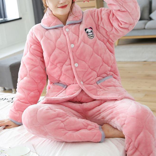 Süße warme wattierte Baumwolle kann draußen getragen werden dreilagiger Pyjama Damen Winter Loungewear verdickt saisonal große Größe