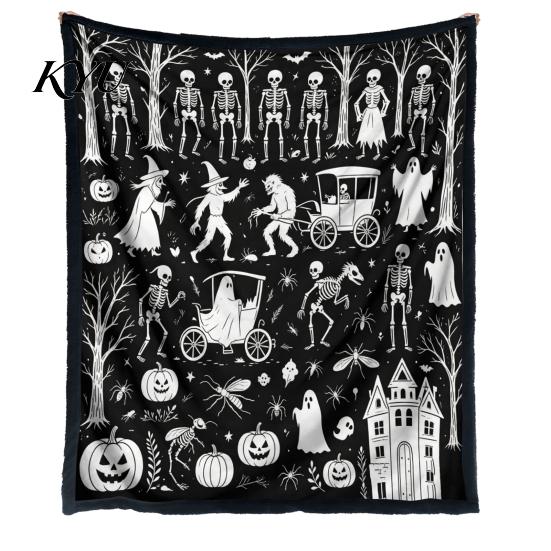 Cozy Bed Throw for Creative Adults Halloween DIY Coloring Blanket, Blanket with Ghost Patterns, Color Your Machine Washable Sofa Own And Kids,